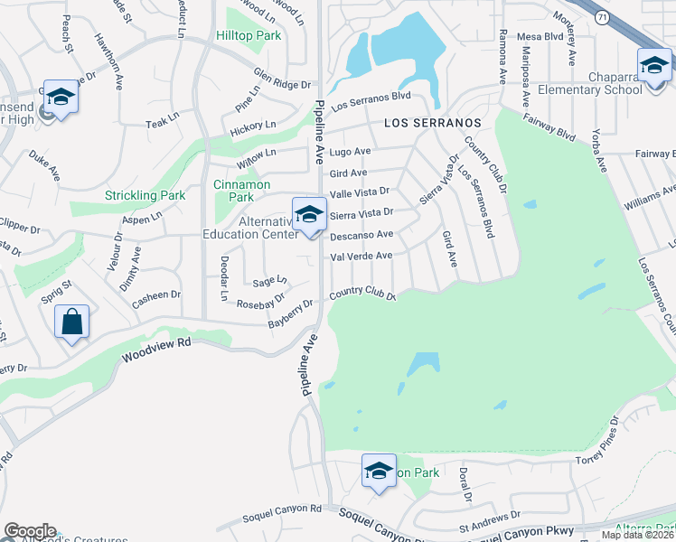 map of restaurants, bars, coffee shops, grocery stores, and more near 15707 Merced Avenue in Chino Hills