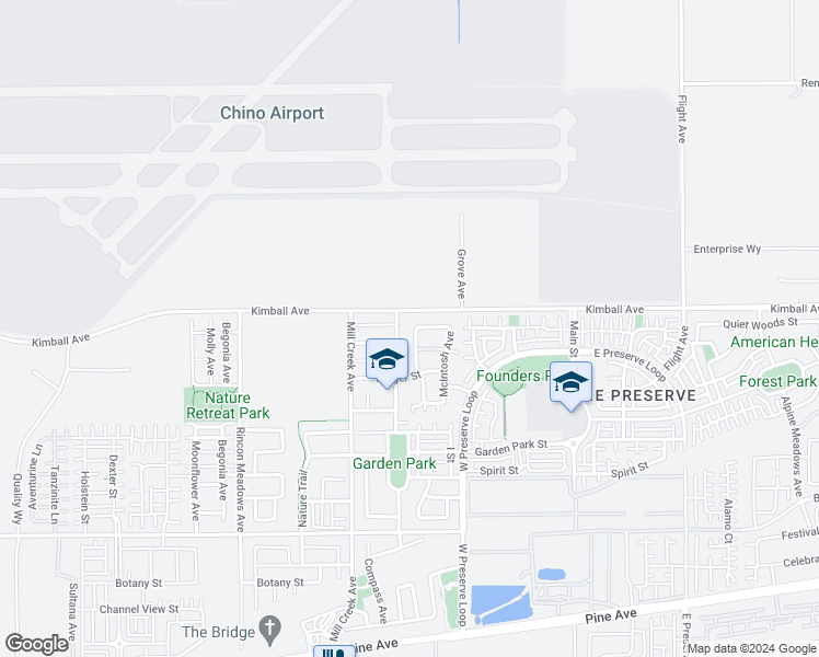 map of restaurants, bars, coffee shops, grocery stores, and more near 15720 Cortland Avenue in Chino