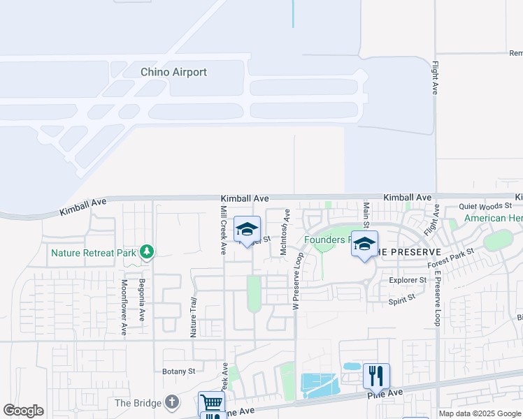 map of restaurants, bars, coffee shops, grocery stores, and more near 15720 Cortland Avenue in Chino