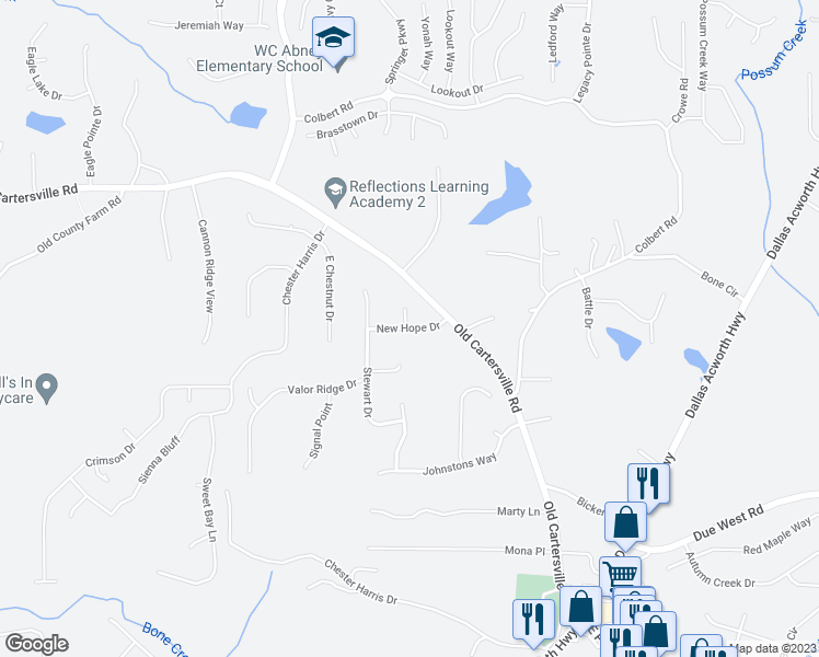 map of restaurants, bars, coffee shops, grocery stores, and more near 50 New Hope Drive in Dallas
