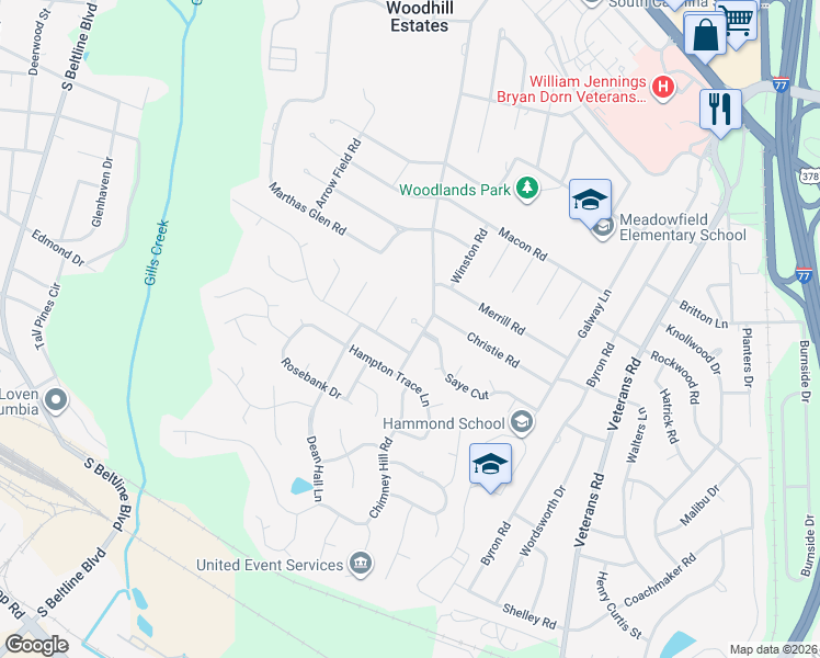 map of restaurants, bars, coffee shops, grocery stores, and more near 6115 Hampton Leas Lane in Columbia
