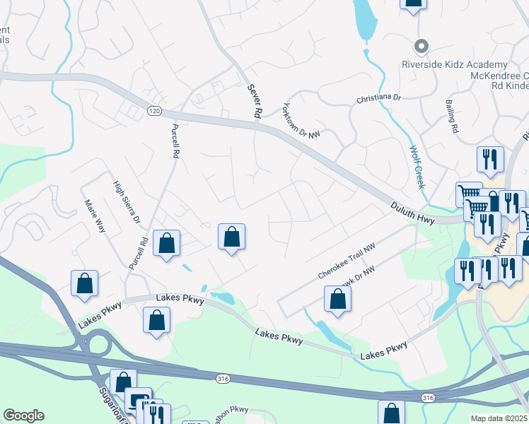 map of restaurants, bars, coffee shops, grocery stores, and more near 1320 Opal Circle in Lawrenceville
