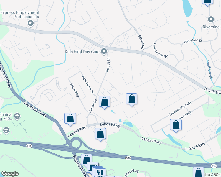 map of restaurants, bars, coffee shops, grocery stores, and more near 1350 Capital Circle in Lawrenceville