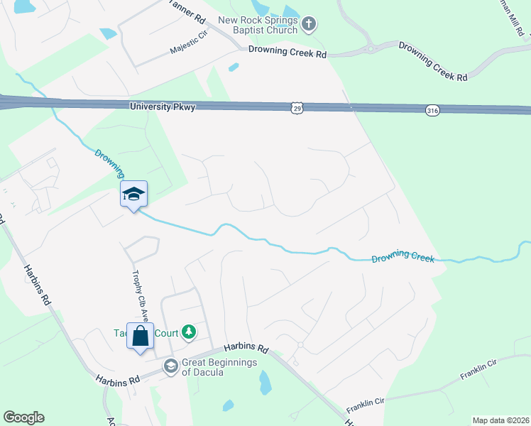 map of restaurants, bars, coffee shops, grocery stores, and more near 2837 James Henry Dr in Dacula