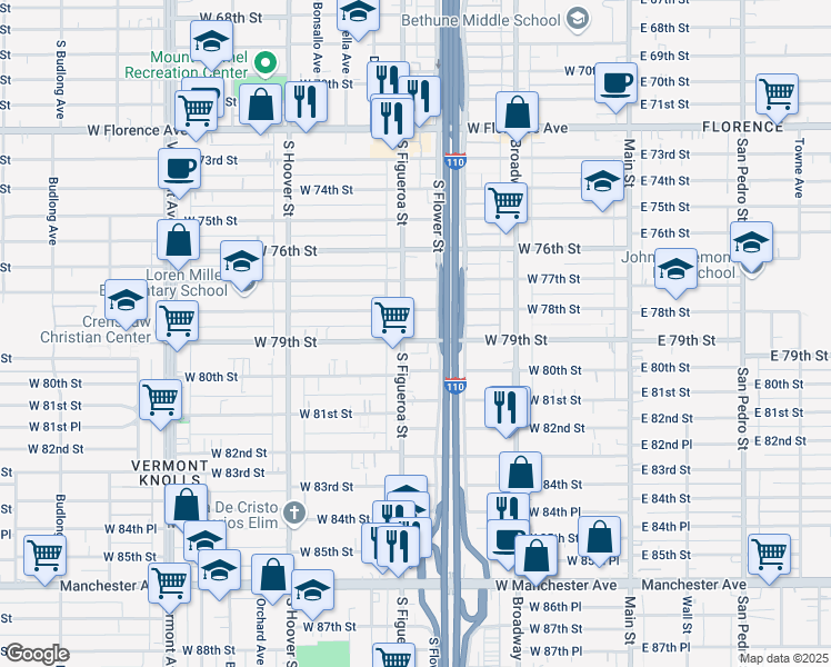 map of restaurants, bars, coffee shops, grocery stores, and more near in Los Angeles