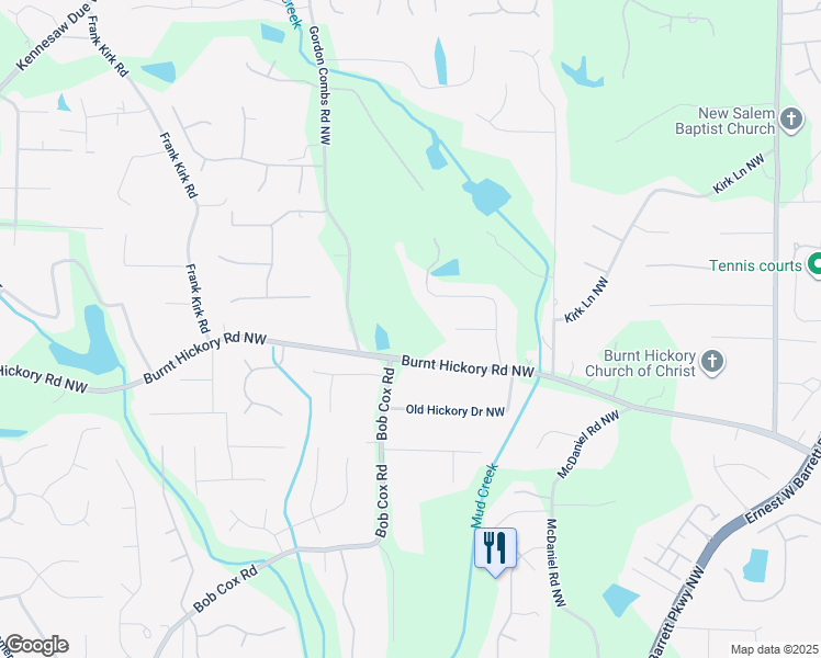 map of restaurants, bars, coffee shops, grocery stores, and more near 2750 Burnt Hickory Road Northwest in Marietta