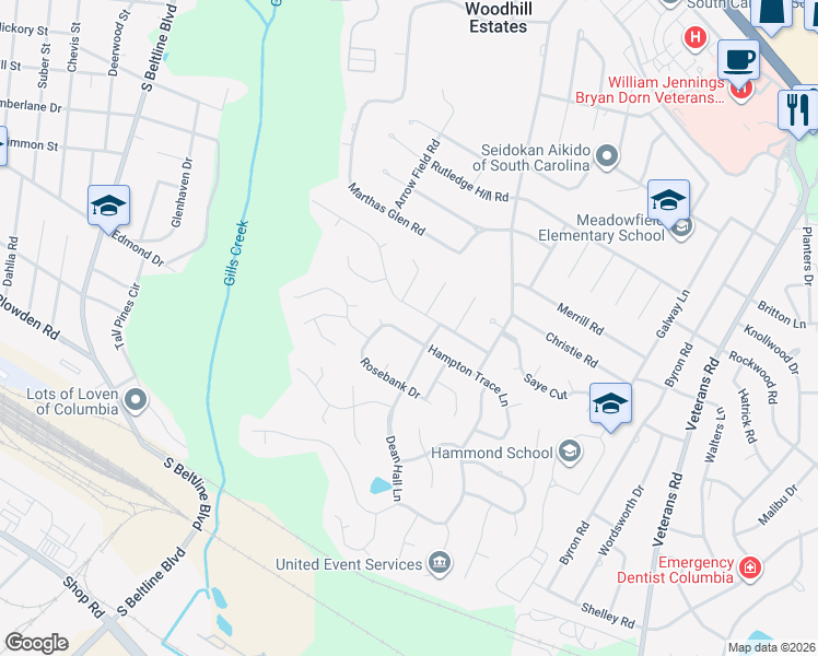 map of restaurants, bars, coffee shops, grocery stores, and more near 409 Hampton Trace Lane in Columbia