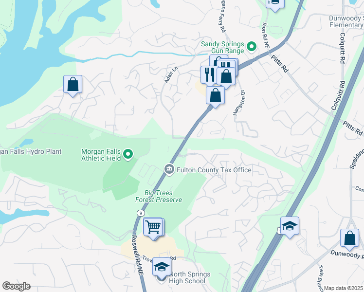 map of restaurants, bars, coffee shops, grocery stores, and more near 7785 Roswell Road in Sandy Springs