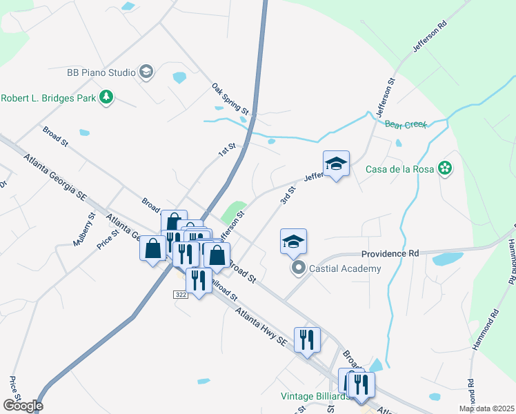 map of restaurants, bars, coffee shops, grocery stores, and more near 288 Jefferson Street in Statham