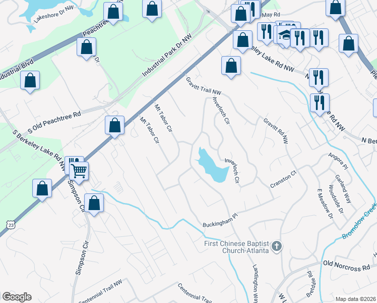 map of restaurants, bars, coffee shops, grocery stores, and more near 2885 Landington Way Northwest in Duluth
