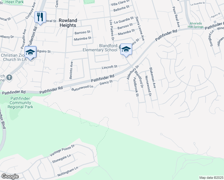 map of restaurants, bars, coffee shops, grocery stores, and more near 2830 Kinnow Place in Rowland Heights