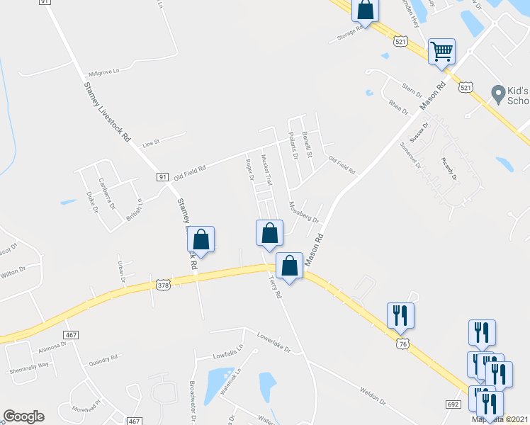 map of restaurants, bars, coffee shops, grocery stores, and more near 1655 Ruger Drive in Sumter