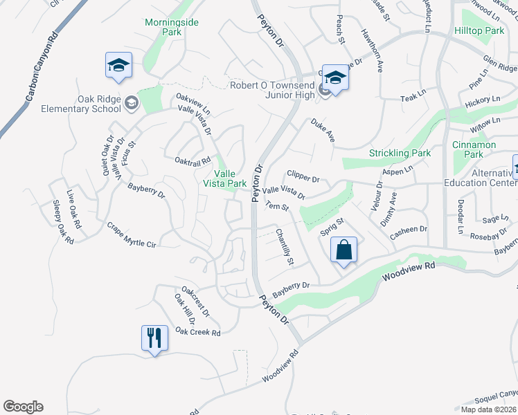 map of restaurants, bars, coffee shops, grocery stores, and more near 3326 Paisley Street in Chino Hills