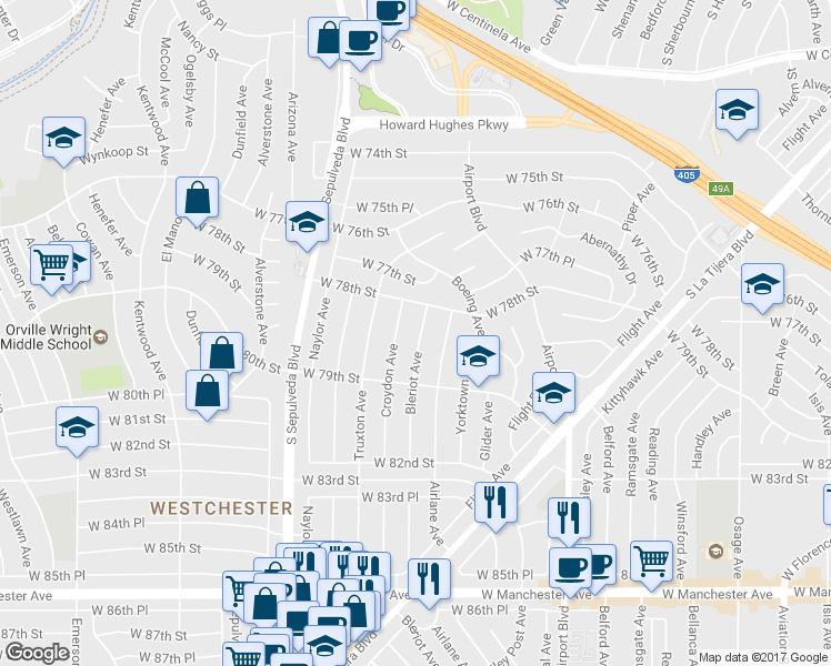 map of restaurants, bars, coffee shops, grocery stores, and more near 7862 Croydon Avenue in Los Angeles