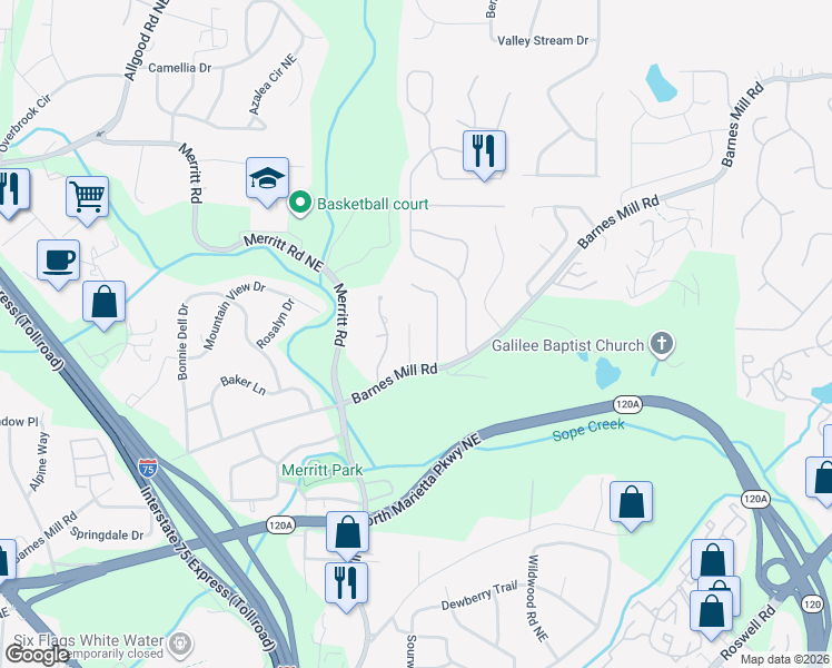 map of restaurants, bars, coffee shops, grocery stores, and more near 770 Coventry Township Place in Marietta