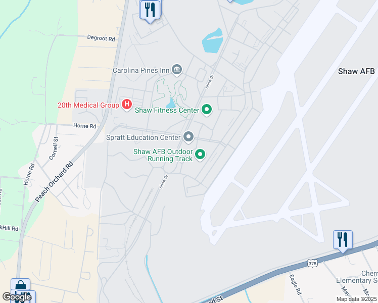 map of restaurants, bars, coffee shops, grocery stores, and more near Lowry Avenue in Shaw Air Force Base