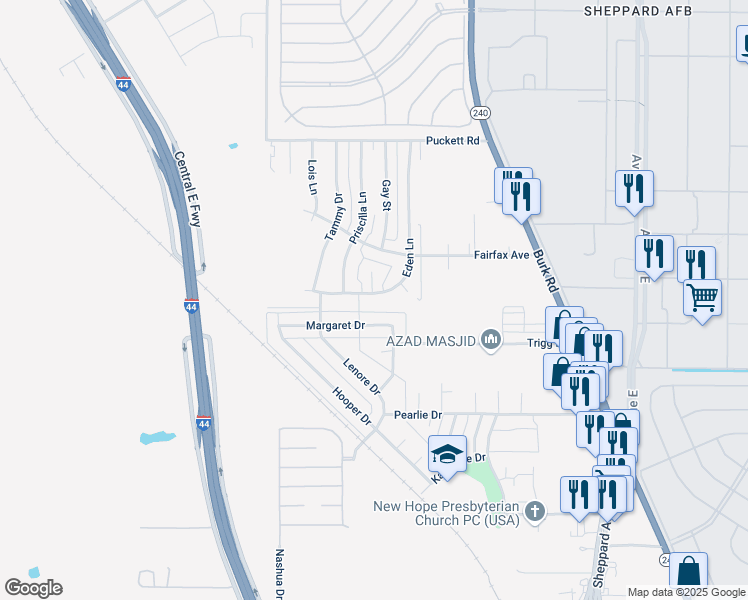 map of restaurants, bars, coffee shops, grocery stores, and more near 1902 Margaret Drive in Wichita Falls