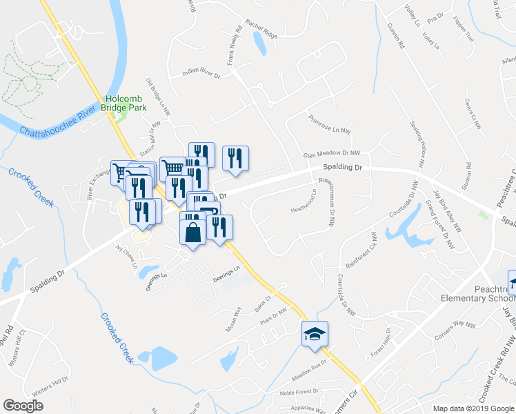 map of restaurants, bars, coffee shops, grocery stores, and more near 6276 Rosecommon Drive Northwest in Norcross