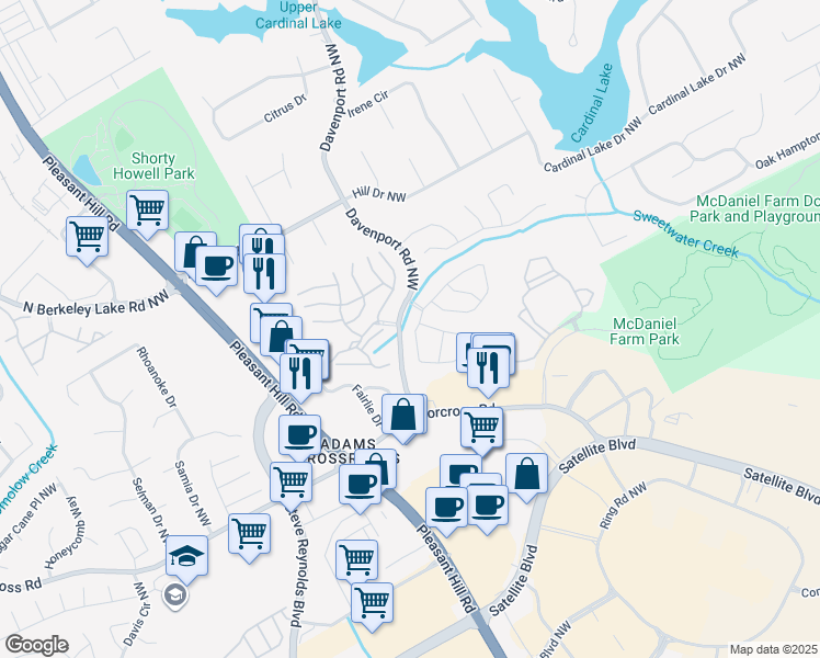 map of restaurants, bars, coffee shops, grocery stores, and more near 2955 Oxwell Drive Northwest in Duluth