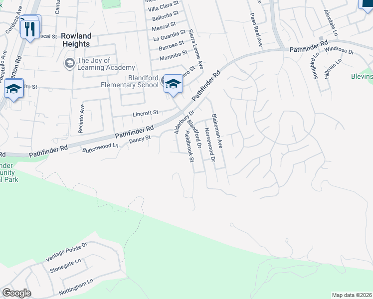 map of restaurants, bars, coffee shops, grocery stores, and more near 18640 Fieldbrook Street in Rowland Heights