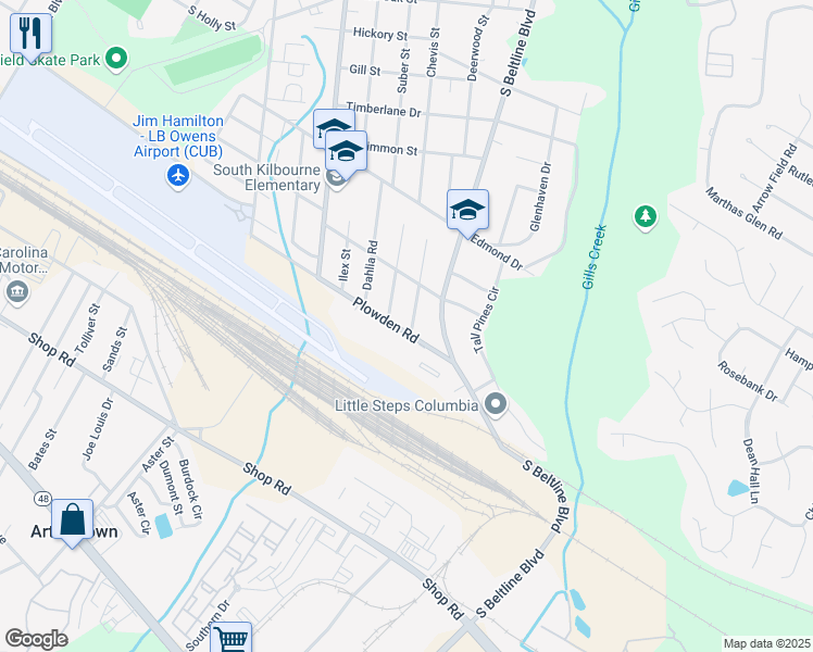 map of restaurants, bars, coffee shops, grocery stores, and more near 1535 Laburnum Drive in Columbia