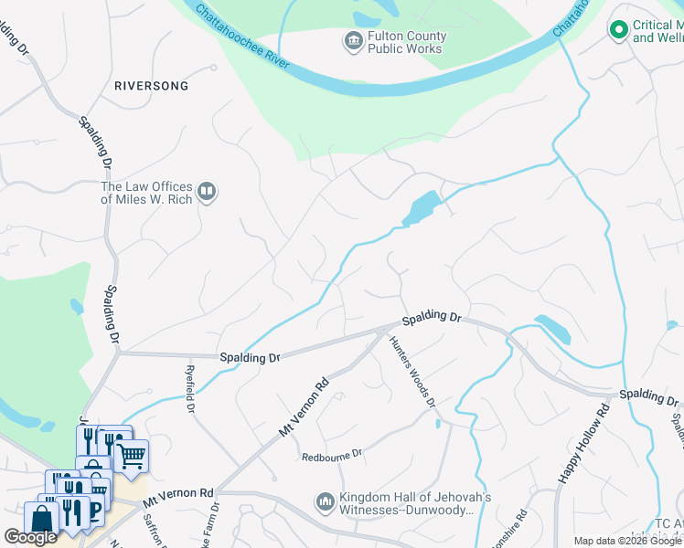 map of restaurants, bars, coffee shops, grocery stores, and more near 400 Ivy Hall Drive in Atlanta
