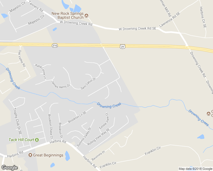 map of restaurants, bars, coffee shops, grocery stores, and more near 1195 Hannah Court Southeast in Dacula