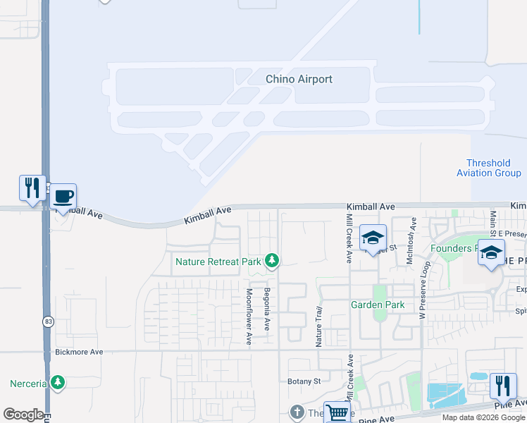 map of restaurants, bars, coffee shops, grocery stores, and more near 15715 Molly Avenue in Chino