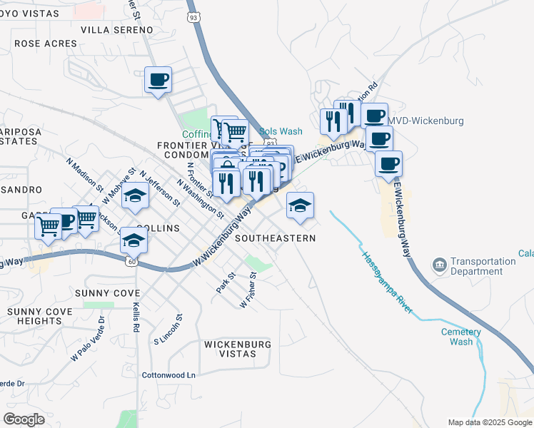map of restaurants, bars, coffee shops, grocery stores, and more near 7 West Wickenburg Way in Wickenburg