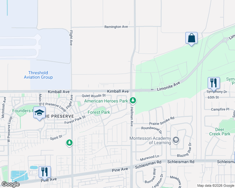 map of restaurants, bars, coffee shops, grocery stores, and more near 8762 Kimball Avenue in Chino