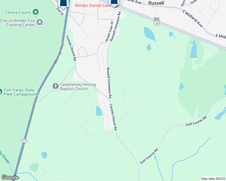 map of restaurants, bars, coffee shops, grocery stores, and more near 446 Russell Cemetery Road in Winder