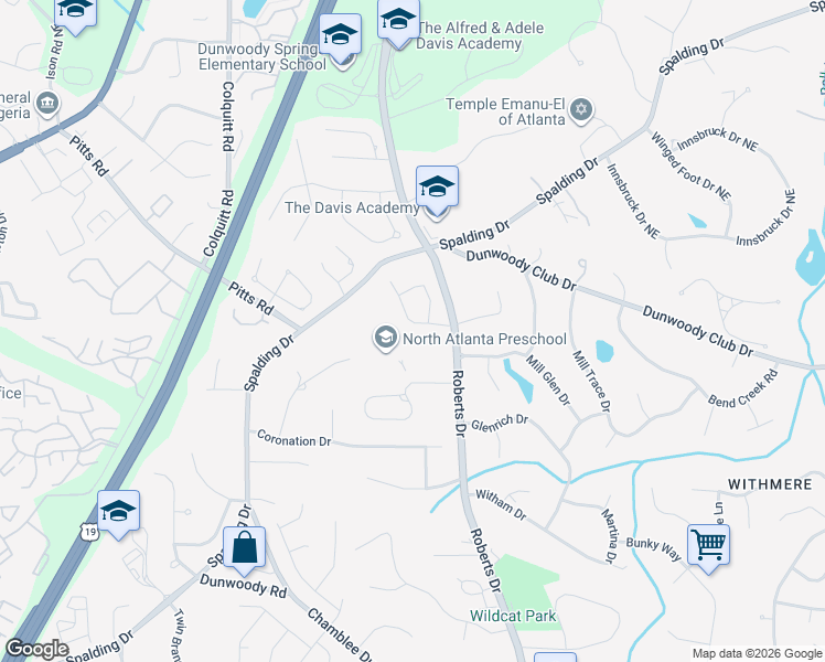 map of restaurants, bars, coffee shops, grocery stores, and more near 1173 Whitehall Pointe in Dunwoody