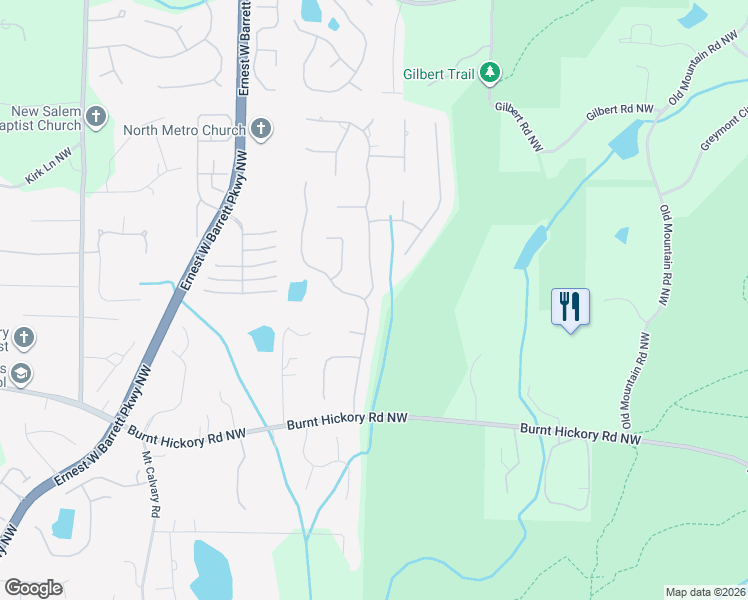 map of restaurants, bars, coffee shops, grocery stores, and more near 610 Crossfire Ridge Northwest in Marietta