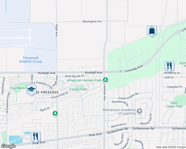 map of restaurants, bars, coffee shops, grocery stores, and more near 8762 Kimball Avenue in Chino