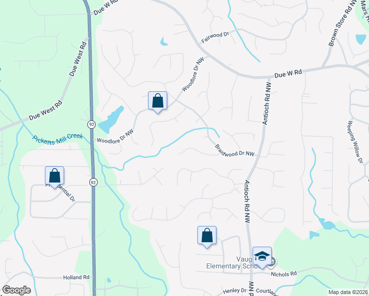 map of restaurants, bars, coffee shops, grocery stores, and more near 6090 Braidwood Bend in Acworth
