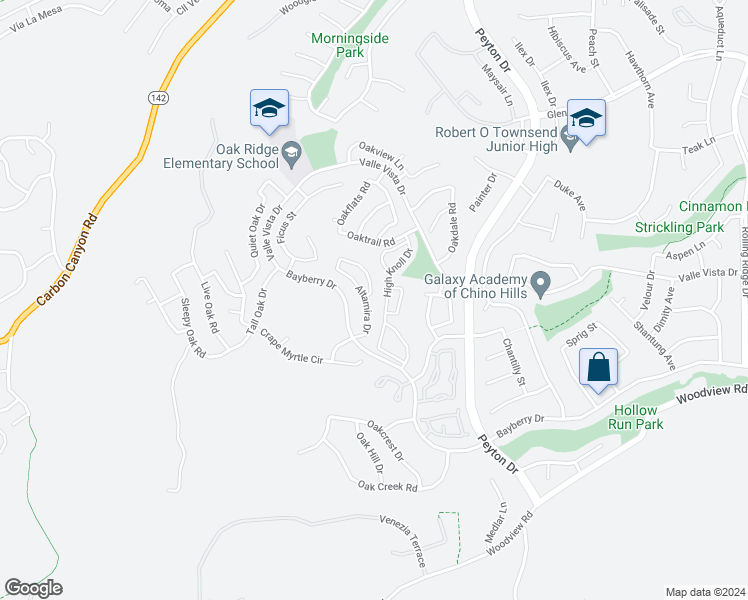 map of restaurants, bars, coffee shops, grocery stores, and more near 15701 Ladera Vista Drive in Chino Hills