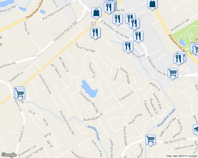 map of restaurants, bars, coffee shops, grocery stores, and more near 2821 Inverloch Vale in Duluth