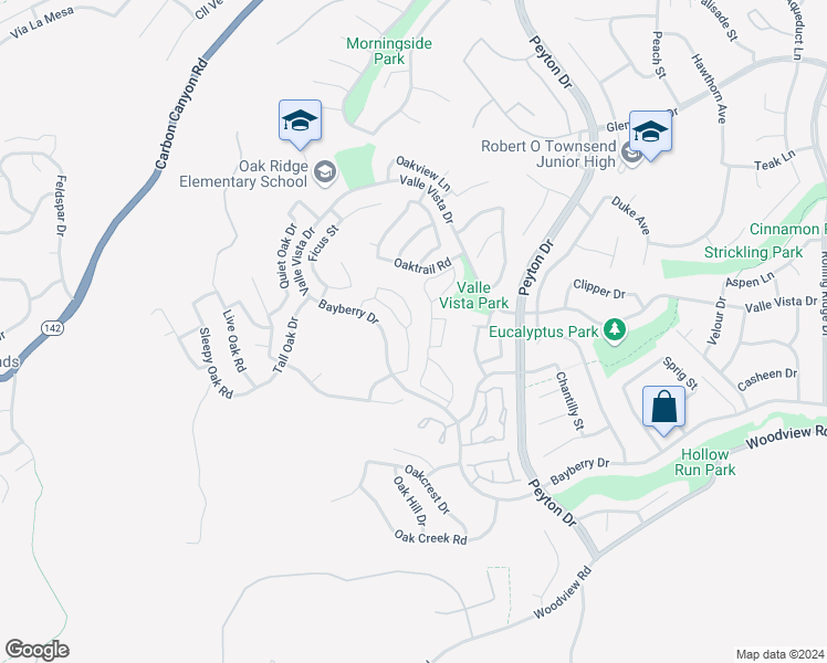 map of restaurants, bars, coffee shops, grocery stores, and more near 15701 Ladera Vista Drive in Chino Hills