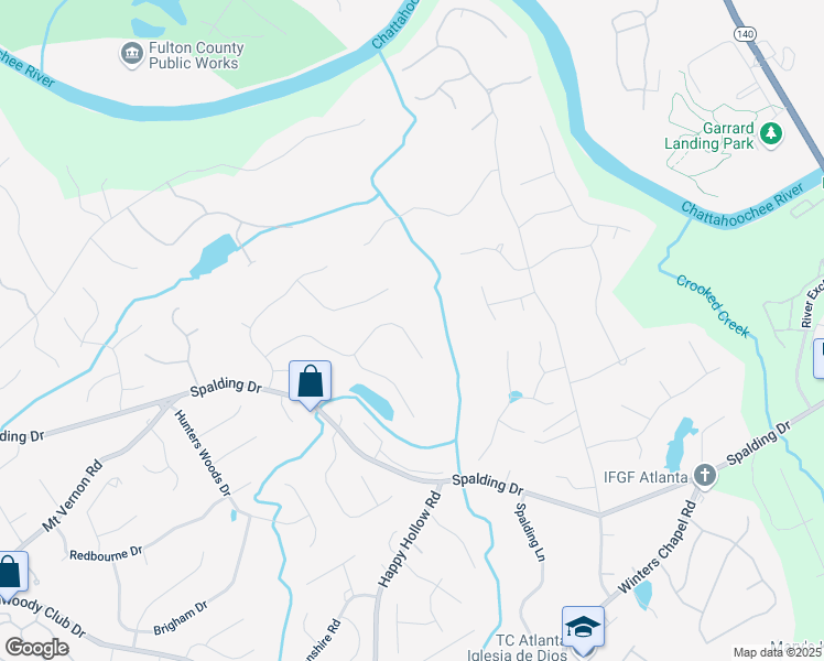 map of restaurants, bars, coffee shops, grocery stores, and more near 7930 Landowne Drive in Atlanta