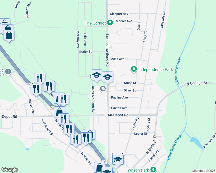 map of restaurants, bars, coffee shops, grocery stores, and more near 1001 Lonesome Bend Road in Glencoe