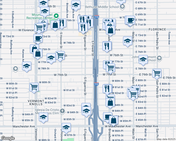 map of restaurants, bars, coffee shops, grocery stores, and more near in Los Angeles