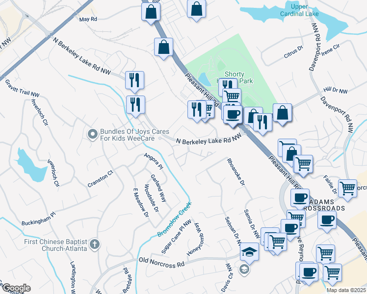 map of restaurants, bars, coffee shops, grocery stores, and more near in Duluth