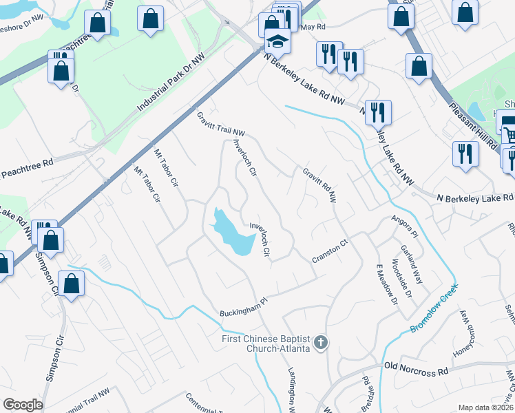 map of restaurants, bars, coffee shops, grocery stores, and more near 2821 Inverloch Vale in Duluth
