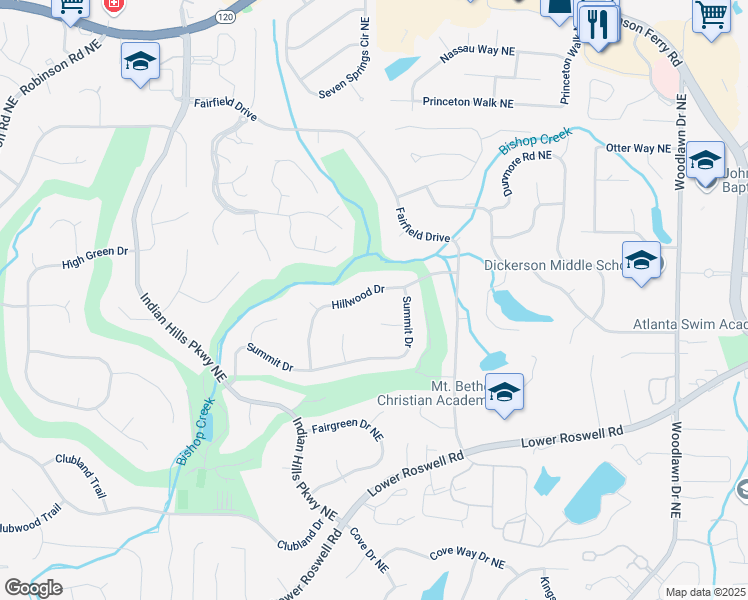 map of restaurants, bars, coffee shops, grocery stores, and more near 816 Hillwood Drive in Marietta