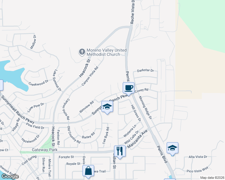 map of restaurants, bars, coffee shops, grocery stores, and more near 10479 Sagecrest Drive in Moreno Valley
