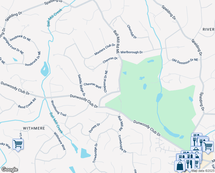 map of restaurants, bars, coffee shops, grocery stores, and more near 7525 Chaparral Drive Northeast in Atlanta