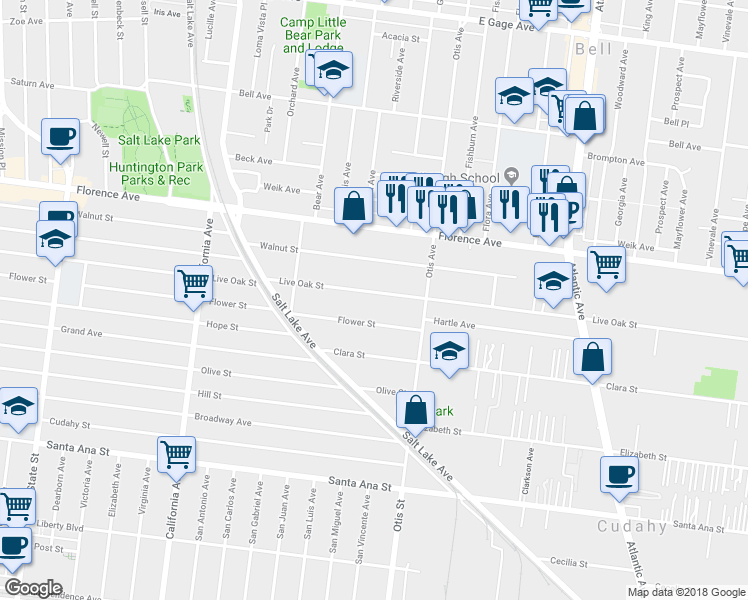 map of restaurants, bars, coffee shops, grocery stores, and more near 4013 Live Oak Street in Cudahy
