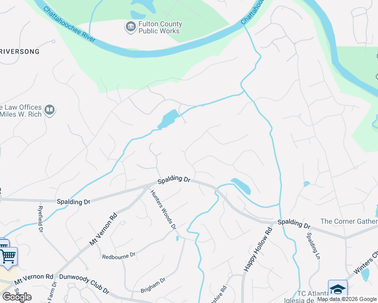 map of restaurants, bars, coffee shops, grocery stores, and more near 7780 North Spalding Lake Drive in Atlanta