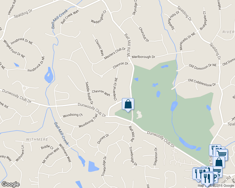 map of restaurants, bars, coffee shops, grocery stores, and more near 7525 Chaparral Drive Northeast in Atlanta