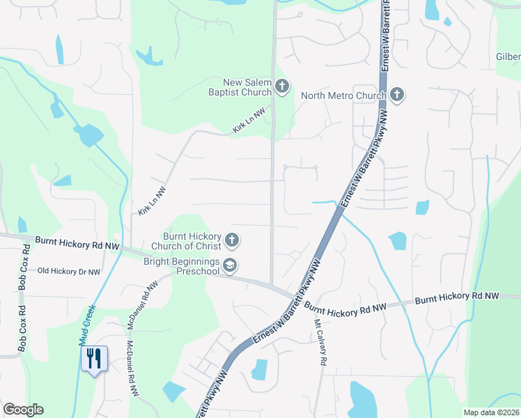 map of restaurants, bars, coffee shops, grocery stores, and more near 2303 Reubens Run in Marietta